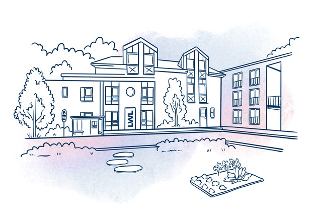 Vereinfachte Dartstellung eines vierstöckigen Wohngebäudes.