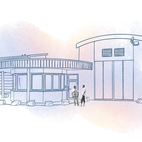 Vereinfachte Darstellung einer Maßregelvollzugsanstalt hinter Sicherheitszaun.